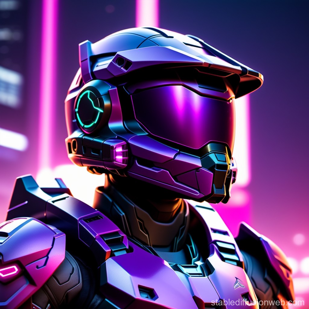 Futuristic Neon-Lit Sci-Fi Soldier in Advanced Armor