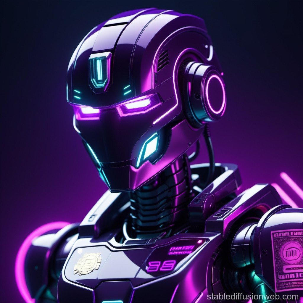 Futuristic Neon Robot Portrait in Purple and Blue