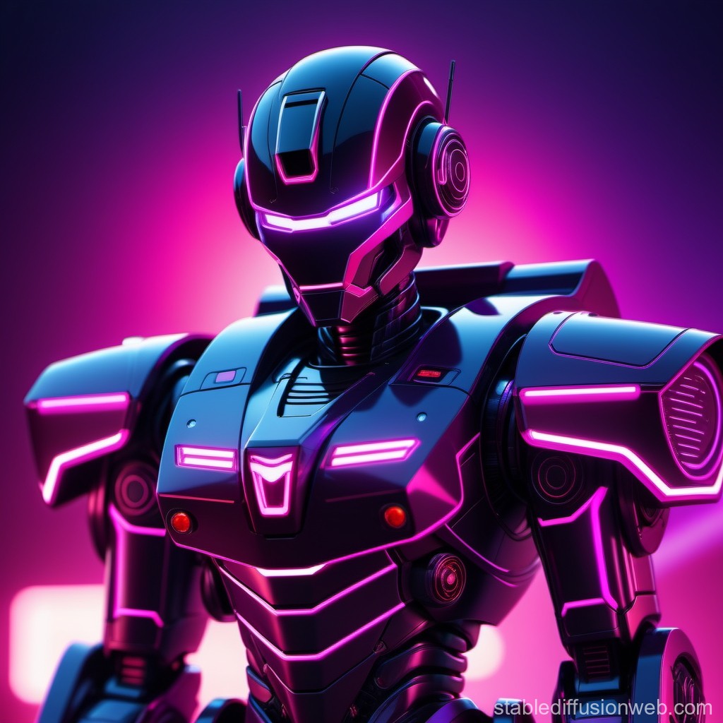 Futuristic Neon Robot with Glowing Purple Accents