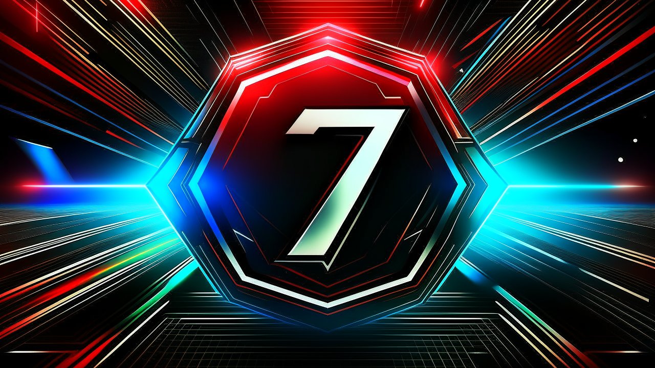 Futuristic Number 7 Emblem with Neon Light Trails