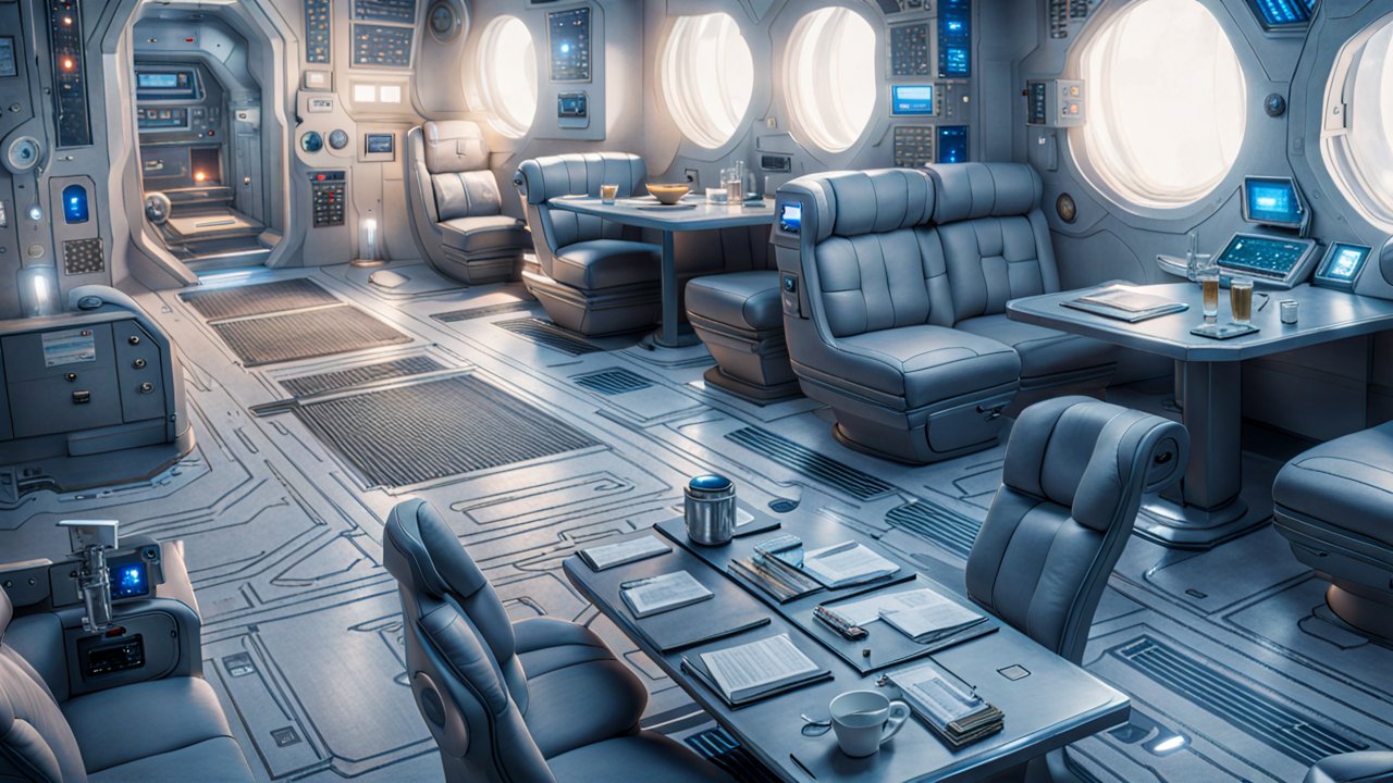 Futuristic Officers' Lounge with Advanced Seating and Controls