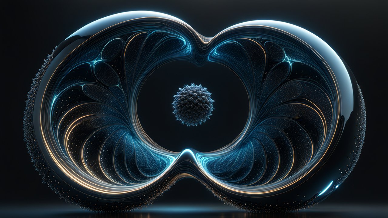 Futuristic Organic 3D Render with Glowing Blue and Gold Accents