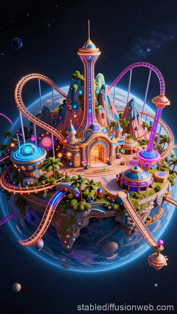 Futuristic Planet Theme Park with Roller Coasters