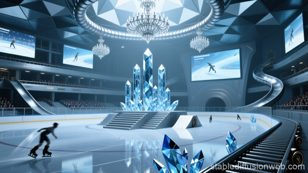 Futuristic Polygonal Ice Skating Rink with Crystal Centerpiece
