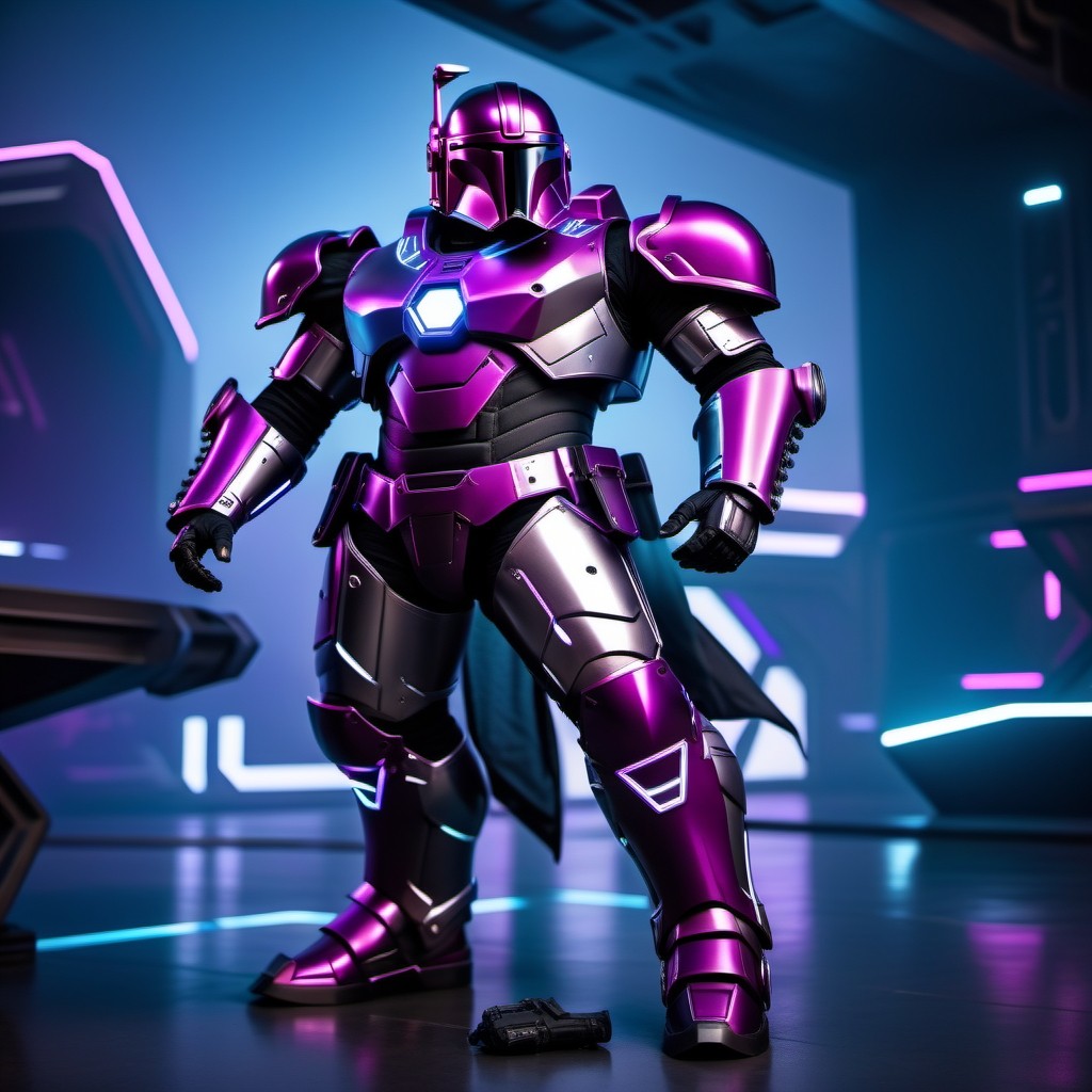 Futuristic Purple Armored Warrior in Sci-Fi Setting