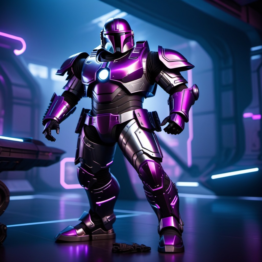 Futuristic Purple Armored Warrior in Sci-Fi Setting