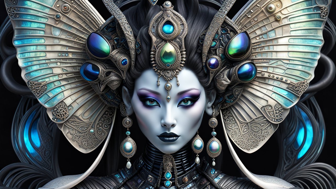 Futuristic Queen with Ornate Metallic Headdress