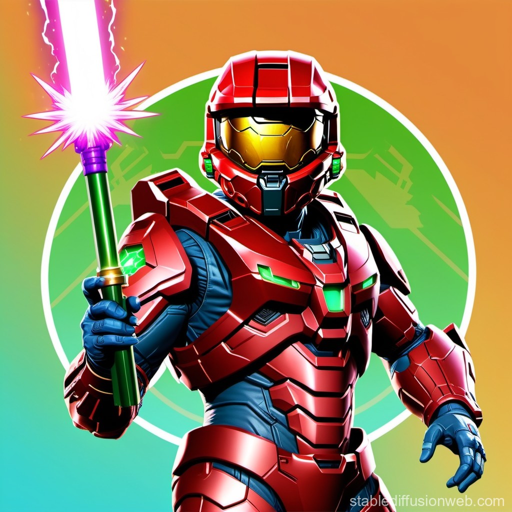 Futuristic Red Armored Warrior with Energy Staff