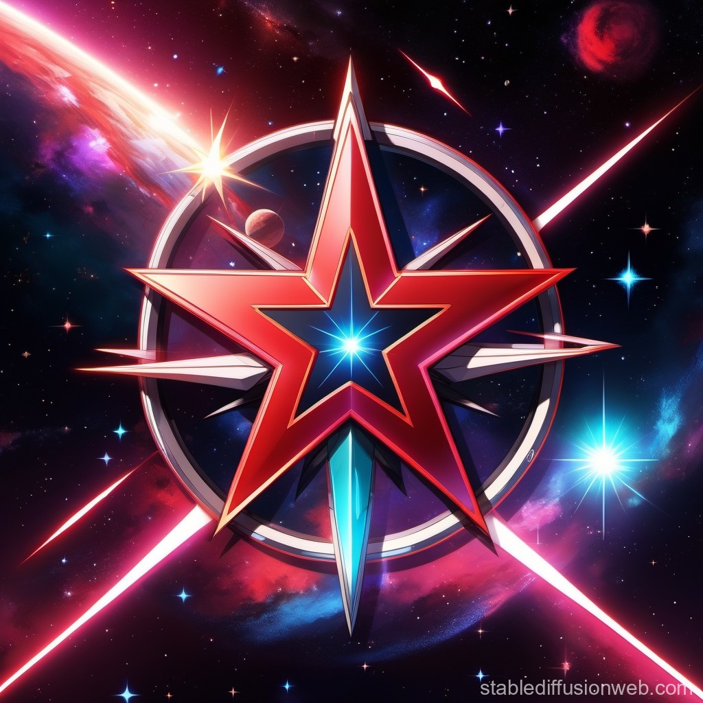 Futuristic Red Star Emblem in Cosmic Space