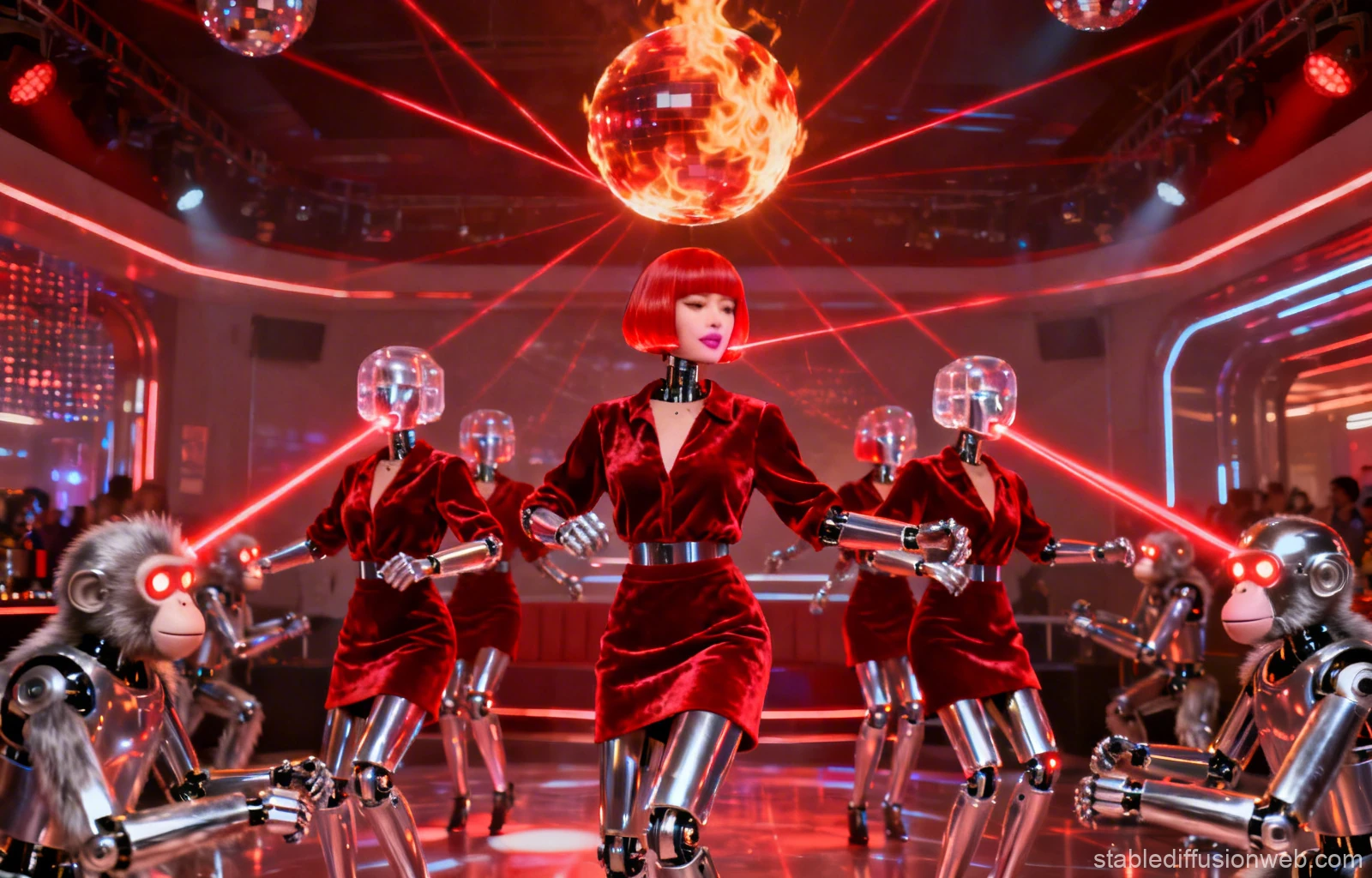 Futuristic Robot Dancers in a Neon-lit Club