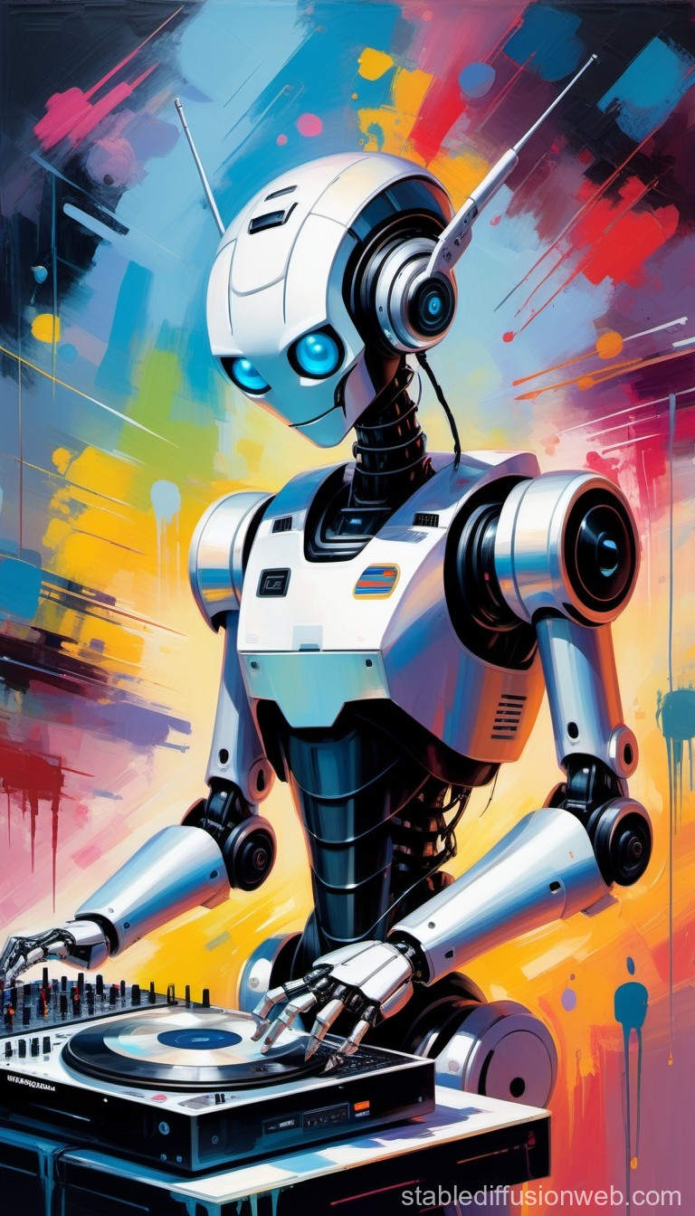 Futuristic Robot DJ Mixing Music