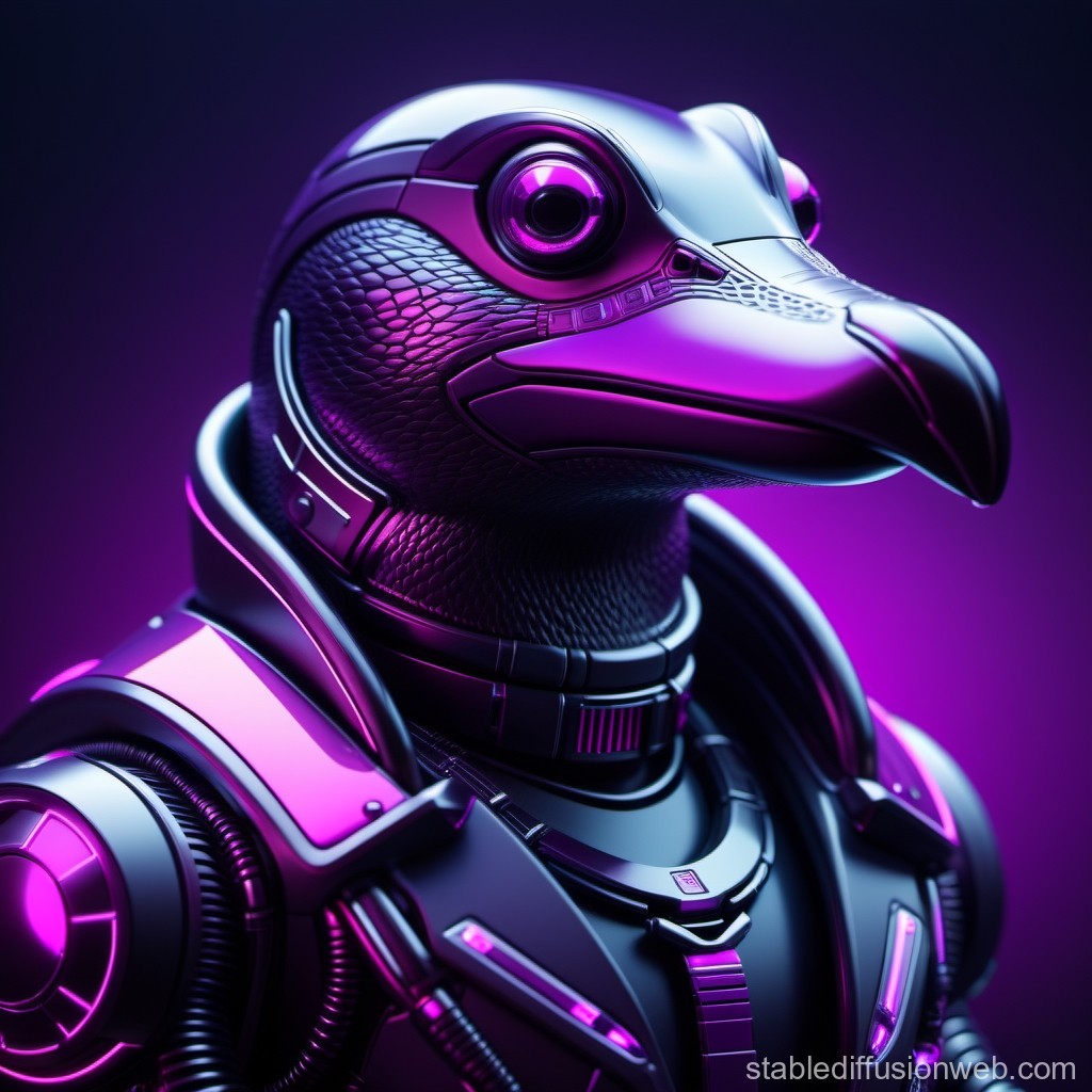 Futuristic Robotic Bird with Neon Purple Highlights