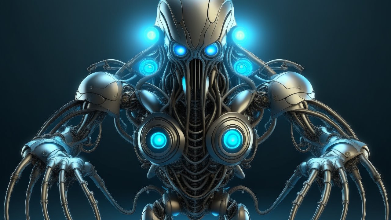 Futuristic Robotic Superhero with Glowing Tentacles