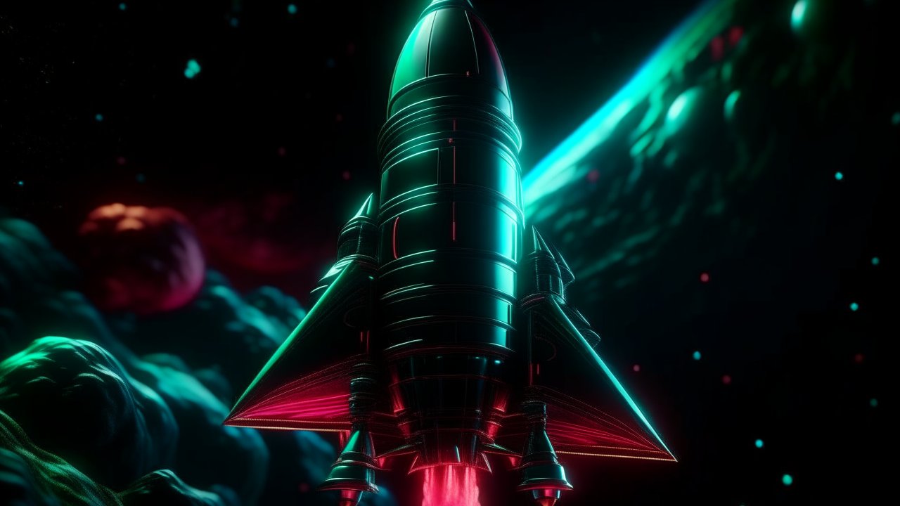 Futuristic Rocket Launch in Neon Space