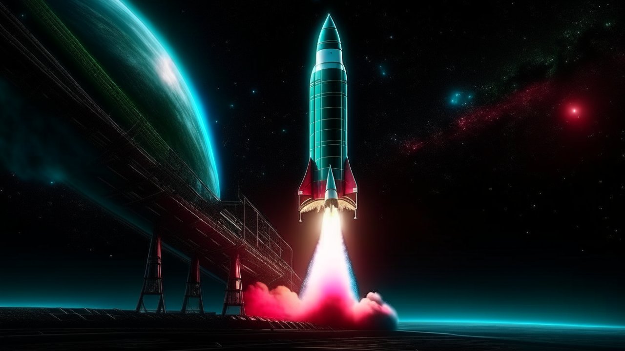 Futuristic Rocket Launch in Outer Space