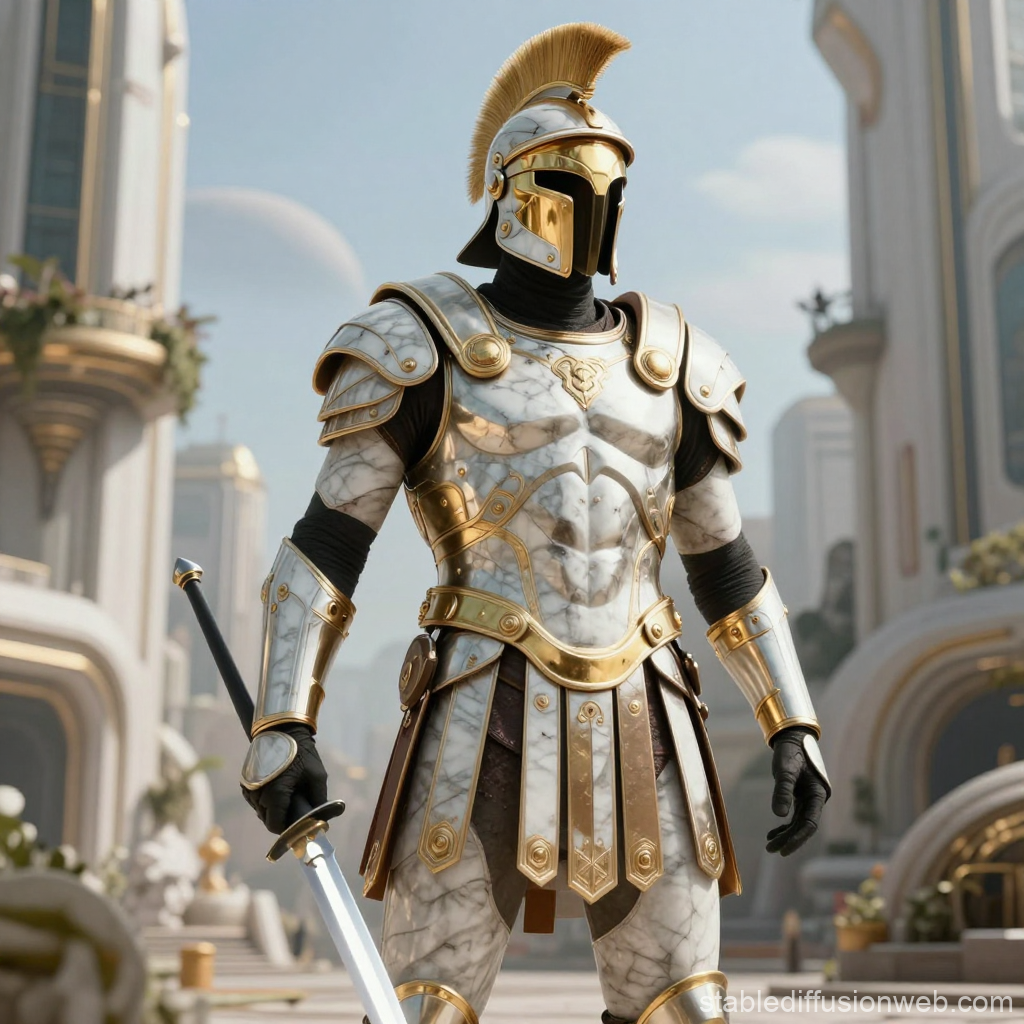 Futuristic Roman Legionary in Marble and Gold Armor