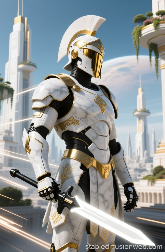 Futuristic Roman Legionary in White and Gold Armor