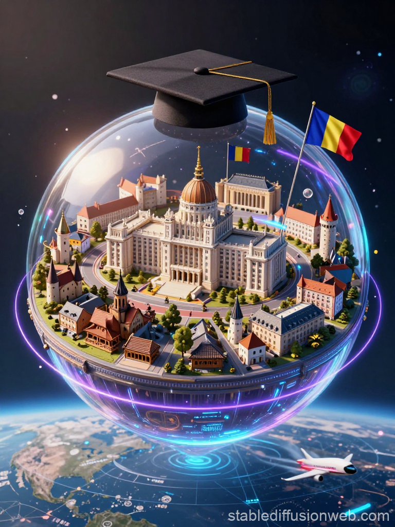 Futuristic Romanian Miniature World in a Glass Sphere