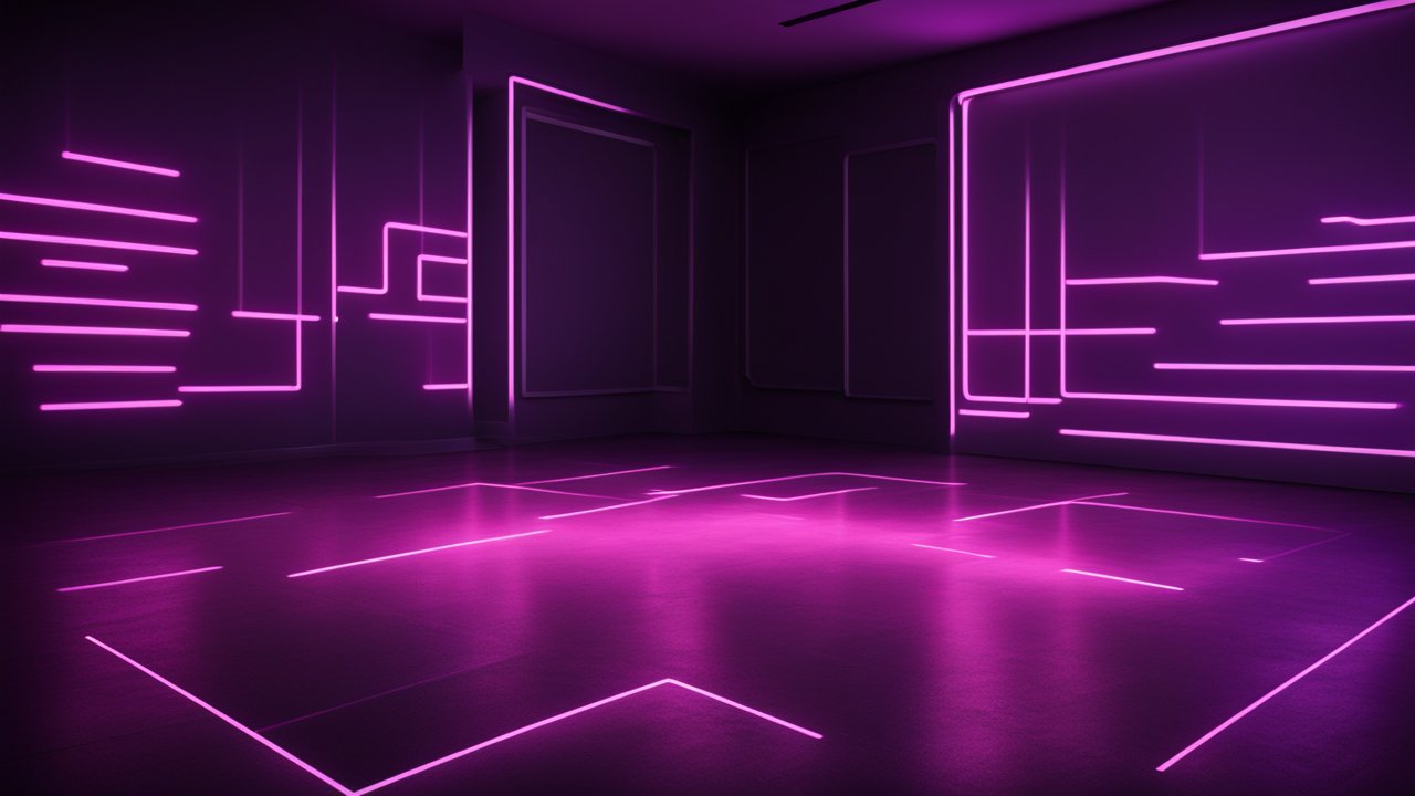 Futuristic Room with Purple Neon Light Lines
