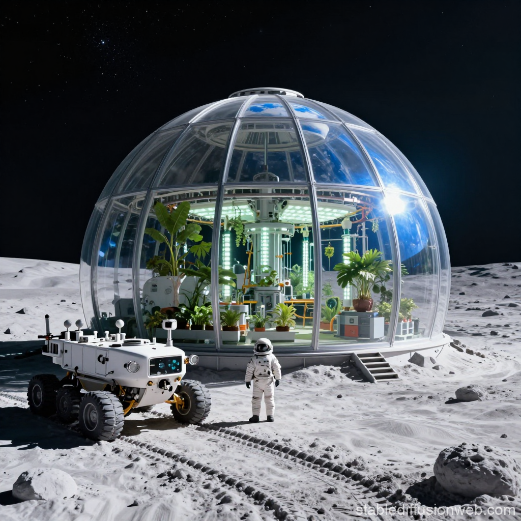 Futuristic Russian Lunar Base with Greenhouse Dome