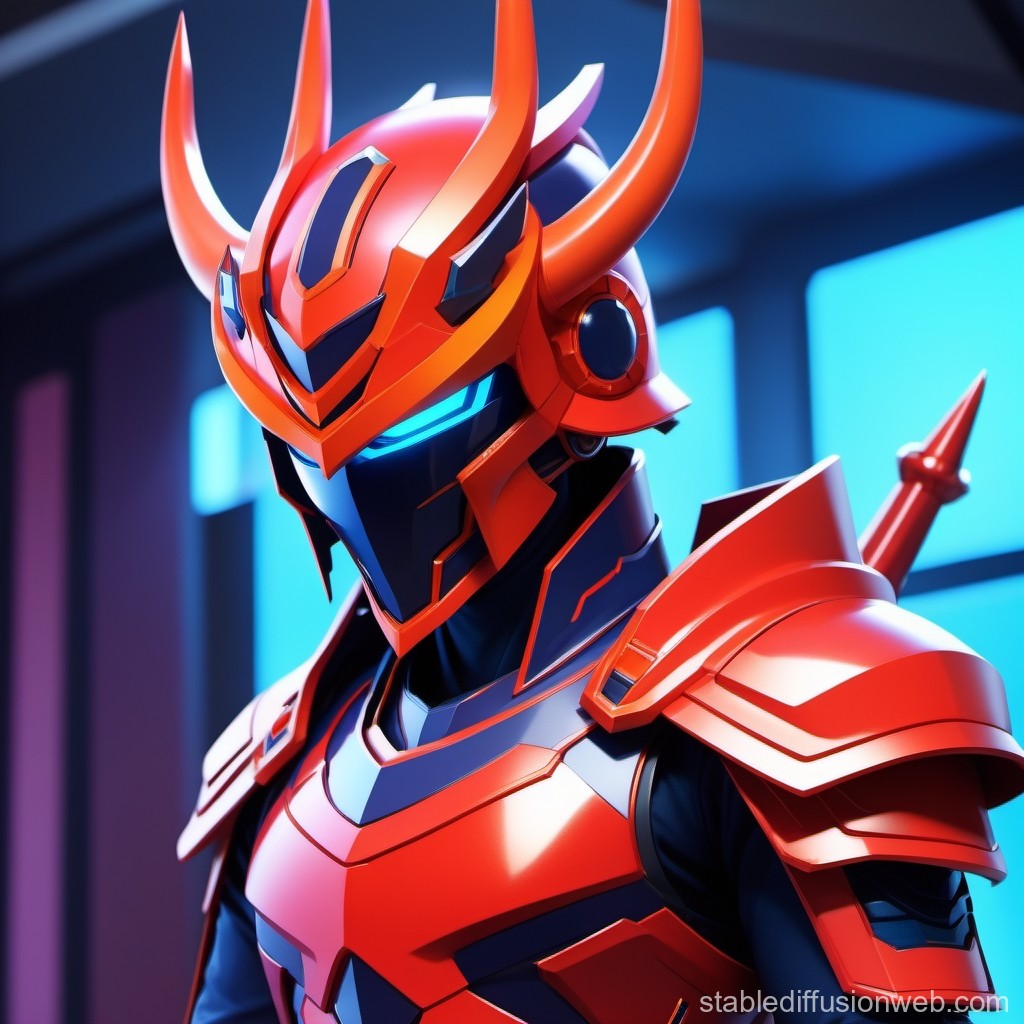 Futuristic Samurai Warrior in Red Armor