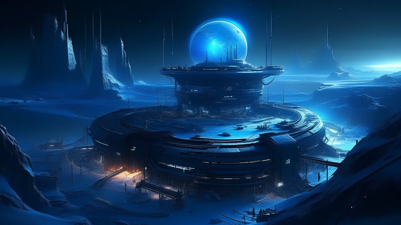 Futuristic Sci-Fi Base Under a Blue Moon