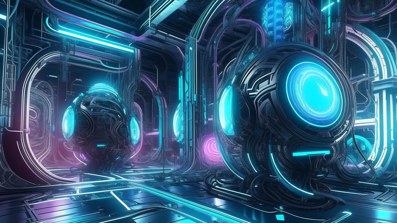 Futuristic Sci-Fi Chamber with Glowing Spherical Machines