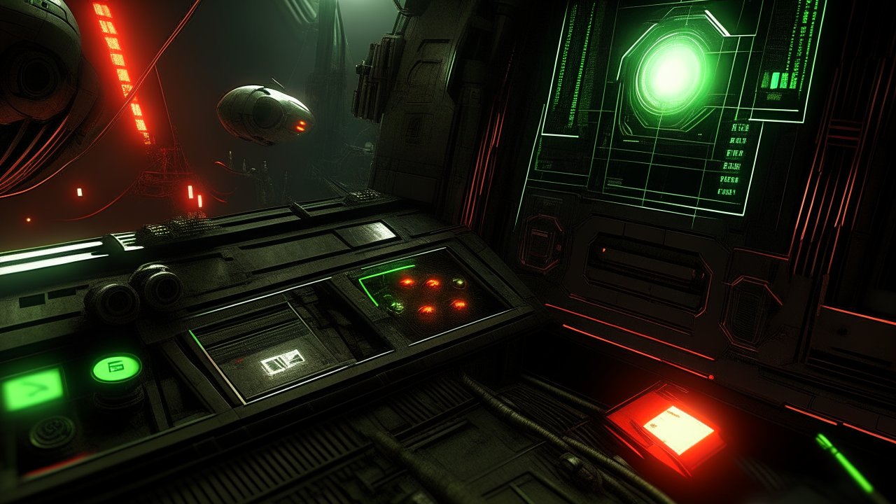 Futuristic Sci-Fi Control Room with Holographic Interface