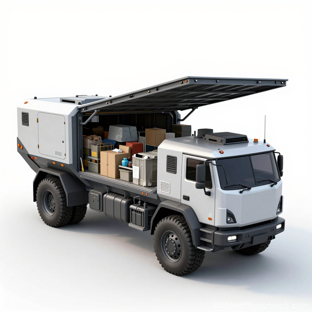 Futuristic Sci-Fi Hover Truck with Cargo Compartment Open