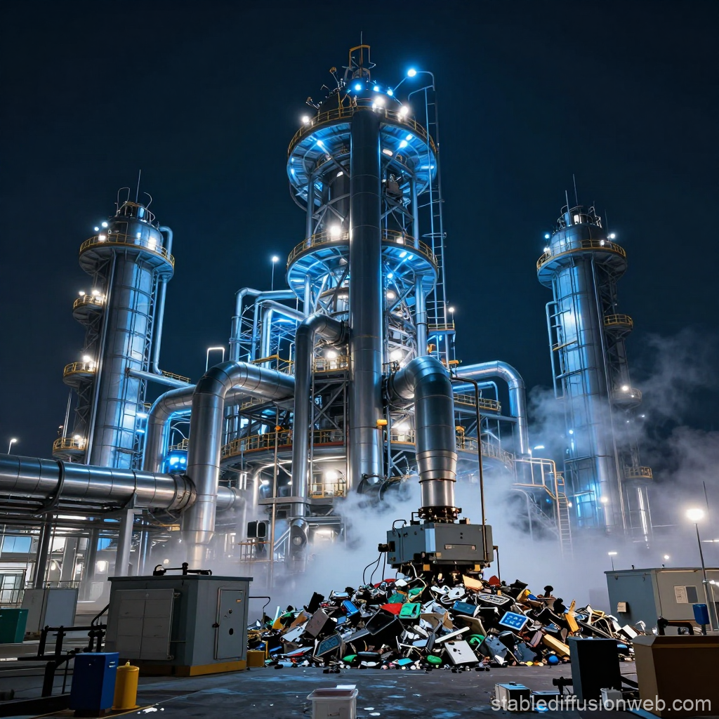 Futuristic Sci-Fi Recycling Facility at Night