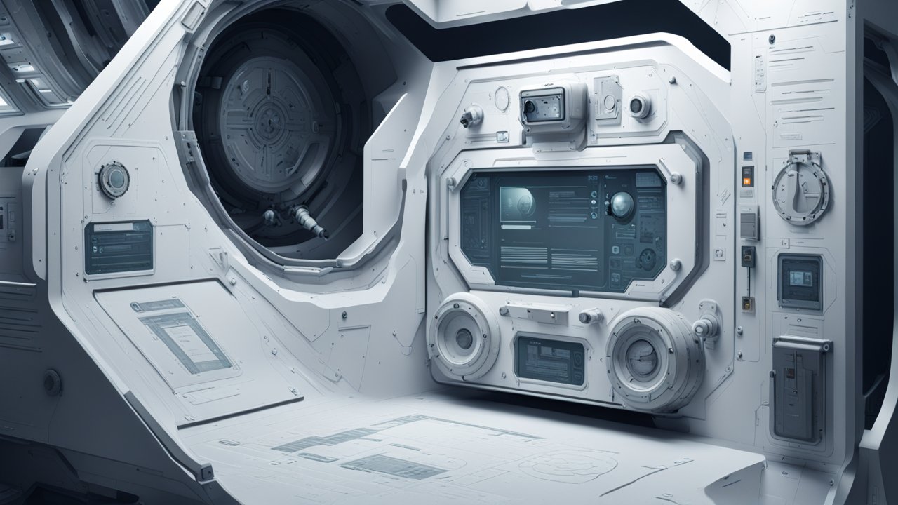 Futuristic Sci-Fi Spacecraft Interior with Control Panels