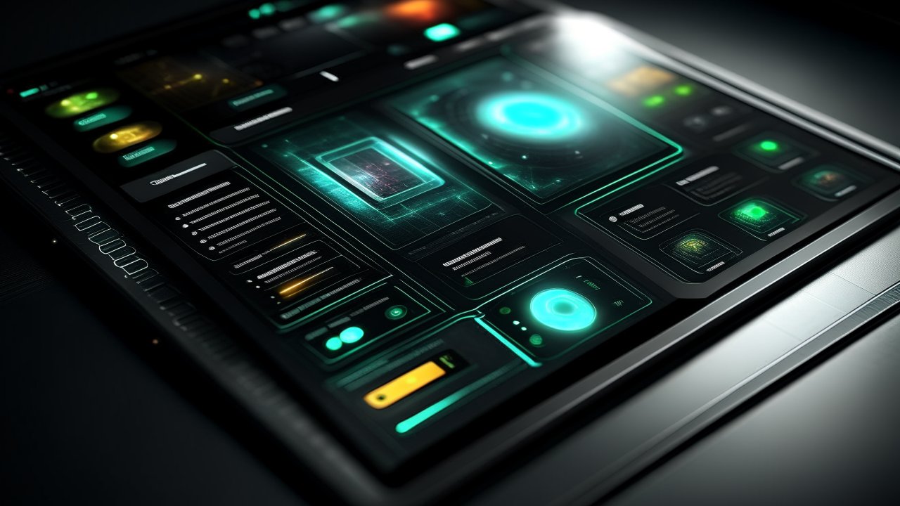 Futuristic Sci-Fi Tablet Interface with Holographic Display