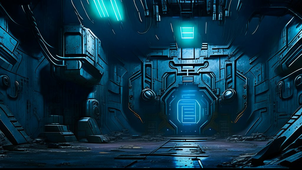 Futuristic Sci-Fi Underground Complex with Neon Blue Lighting