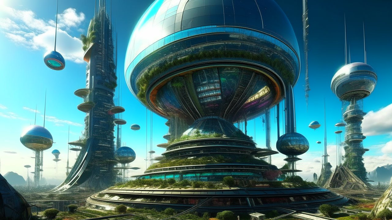 Futuristic Solarpunk City with Floating Structures