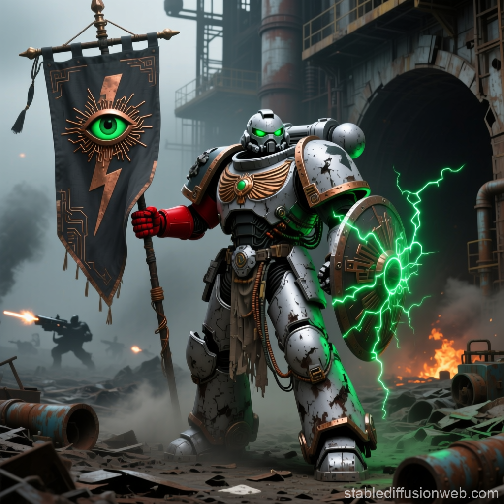 Futuristic Space Marine Bulwark with Electric Shield