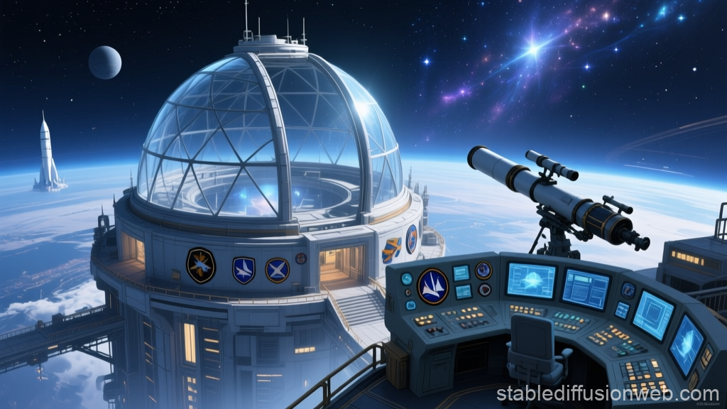 Futuristic Space Observatory Dome with Telescope and Control Panel