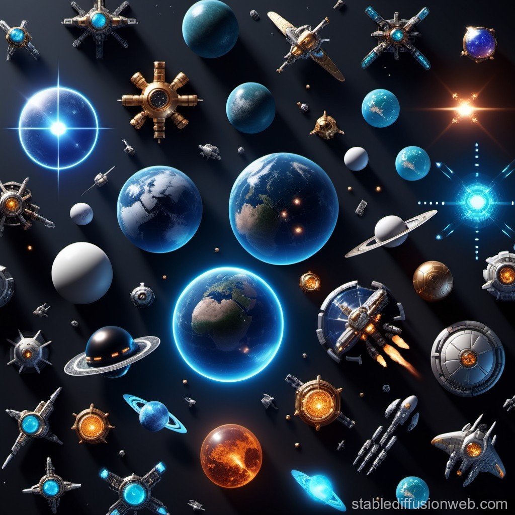 Futuristic Space Scene with Planets and Spaceships