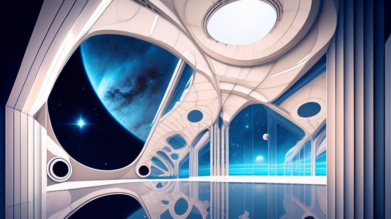 Futuristic Space Station Interior with Planet View