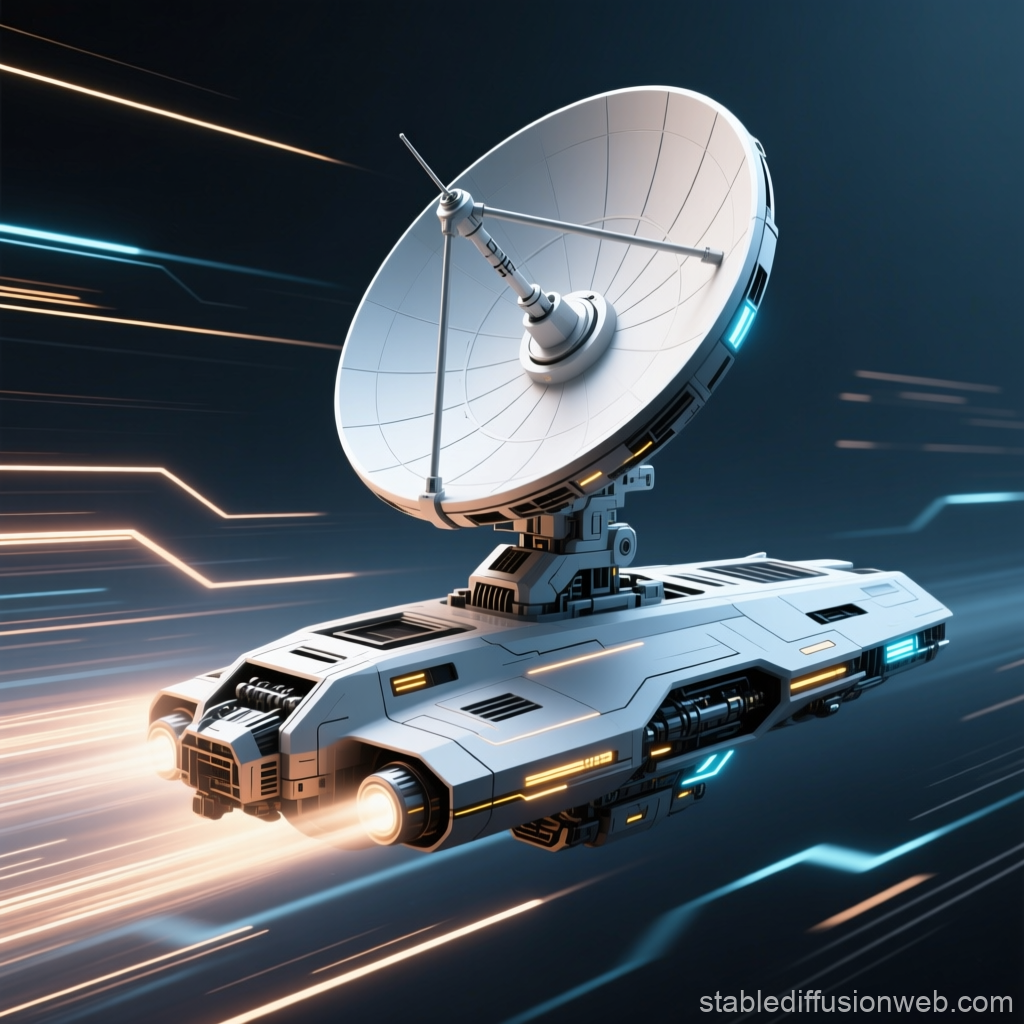 Futuristic Spacecraft with Large Radar Antenna in Motion