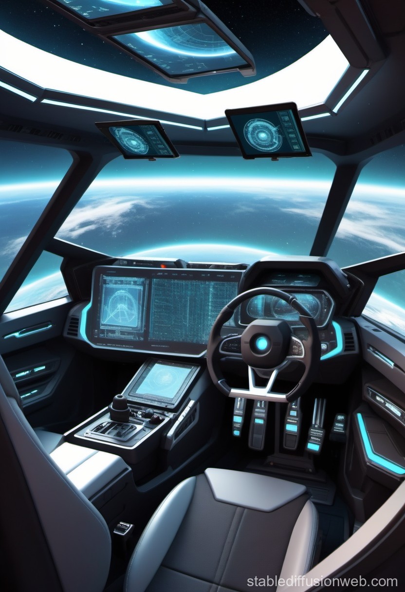Futuristic Spaceship Cockpit with Advanced Digital Displays