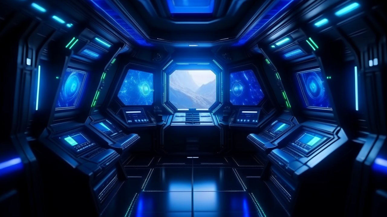 Futuristic Spaceship Interior with Galactic Views
