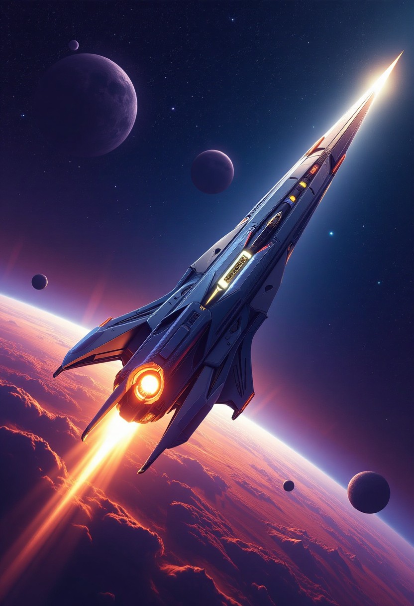 Futuristic Spaceship Launching into Deep Space