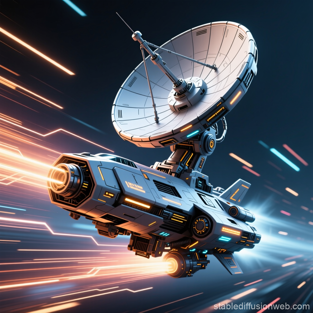 Futuristic Spaceship with Large Radar Antenna in Motion