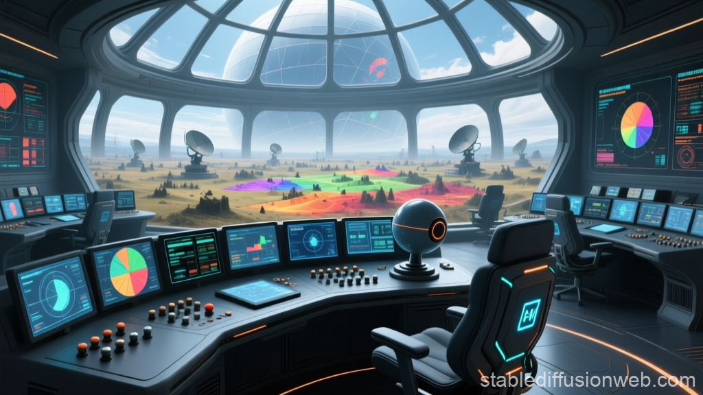 Futuristic Spherical Radar Control Room with Panoramic View