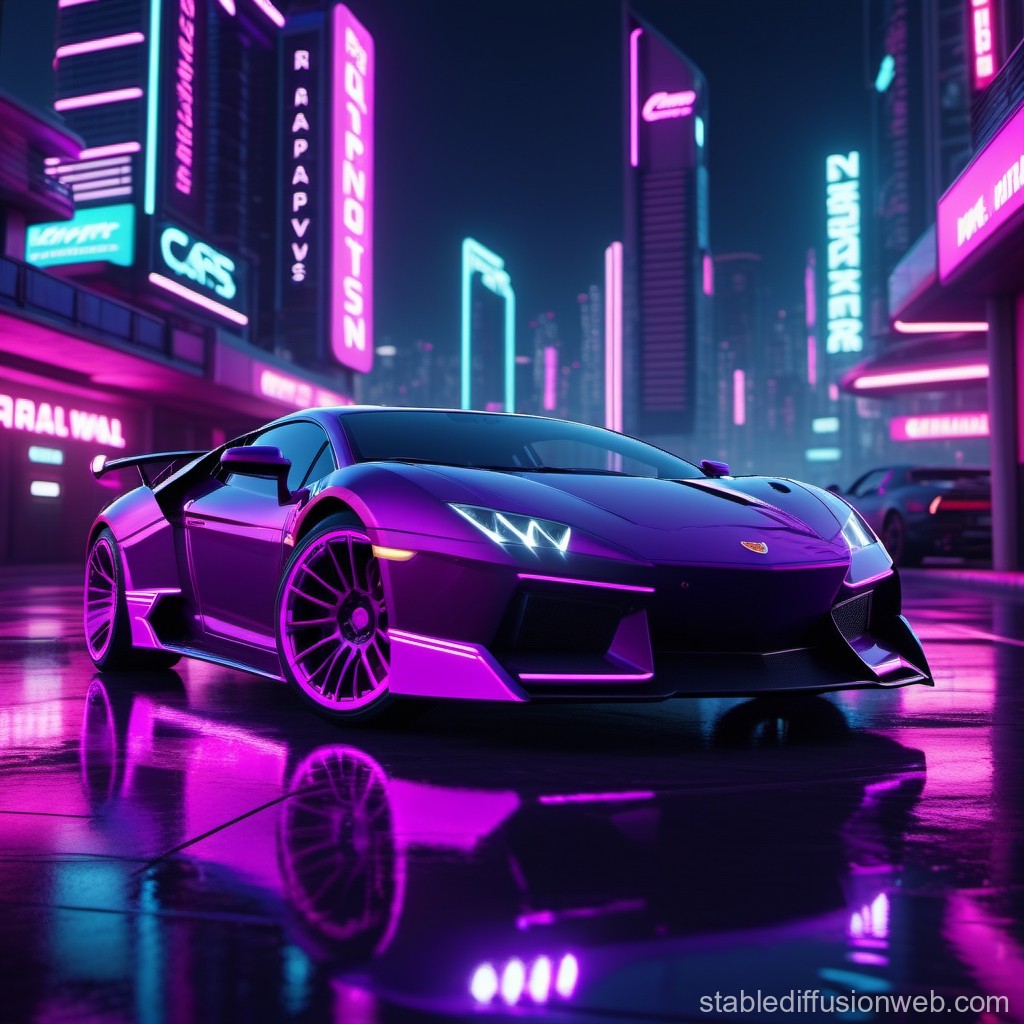 Futuristic Sports Car in Neon Cyberpunk Cityscape