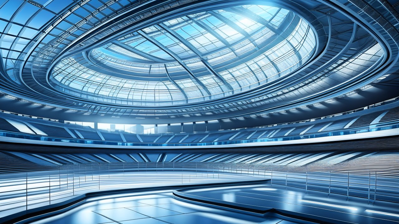 Futuristic Sports Stadium with Sleek Glass Roof