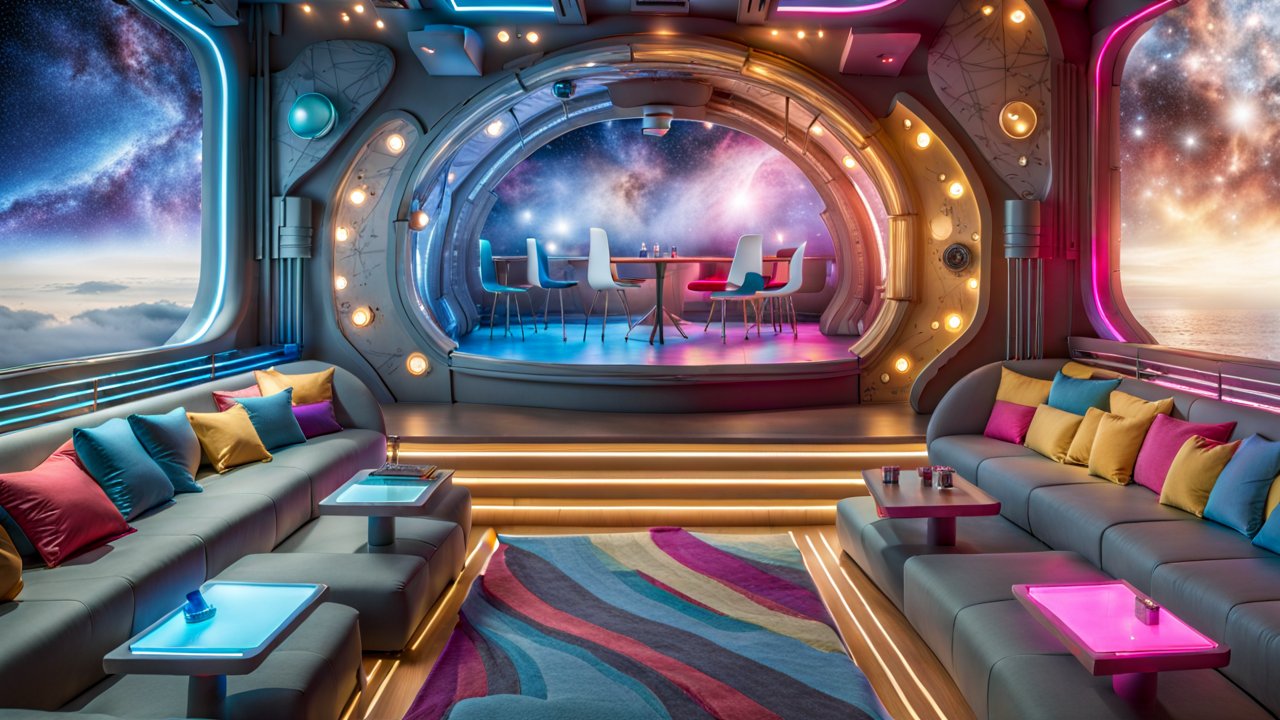 Futuristic Starship Lounge with Cosmic Views