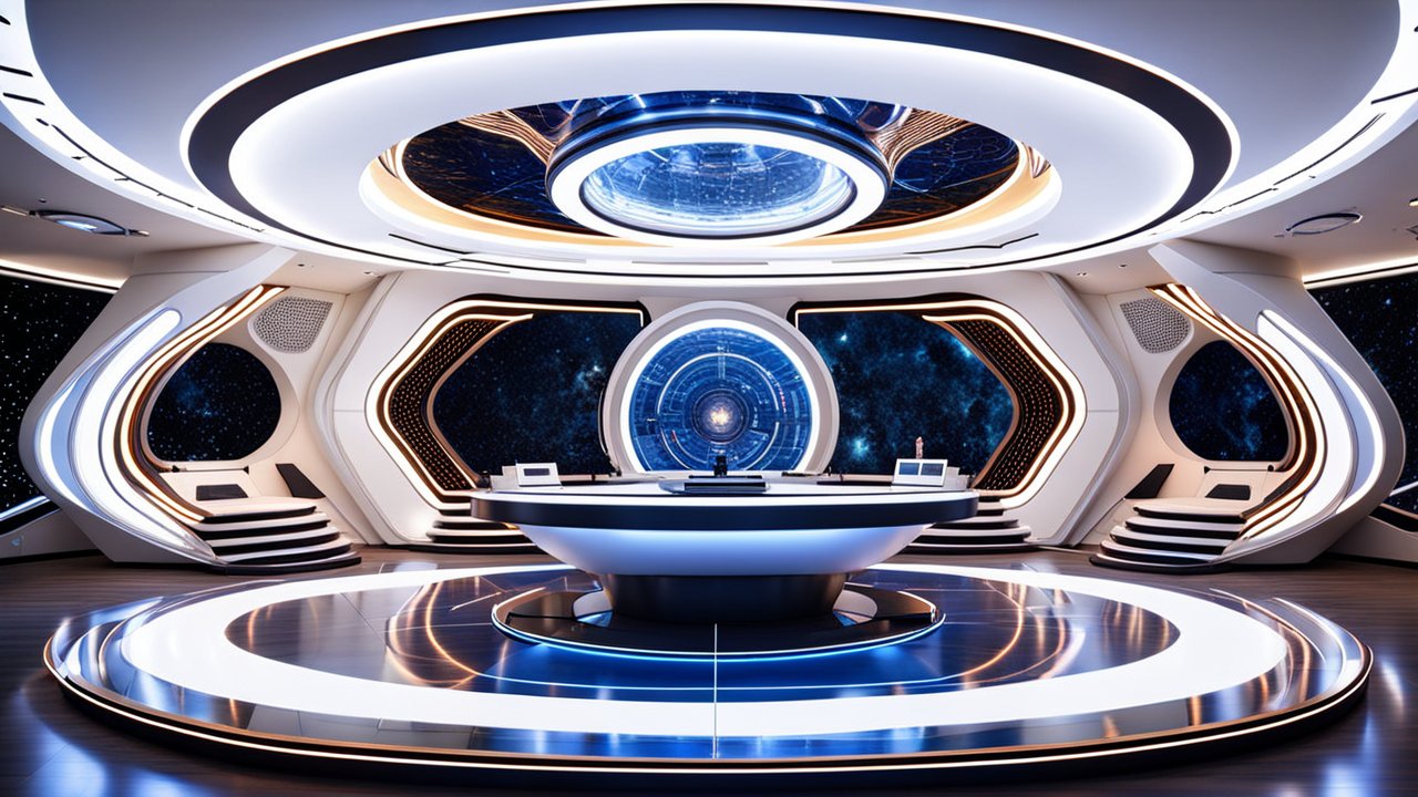 Futuristic Symmetrical Space Station Interior with Circular Design