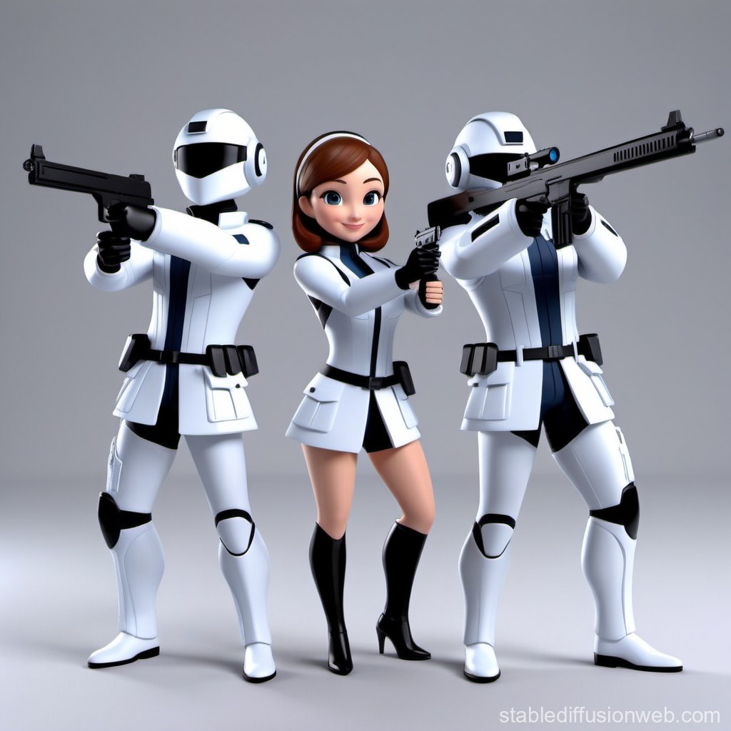 Futuristic Team of Armed Agents in White Armor