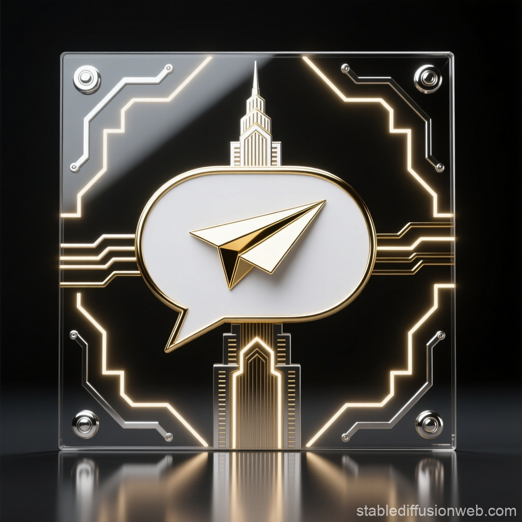 Futuristic Telegram Bot Emblem with Gold and Neon Circuit Design